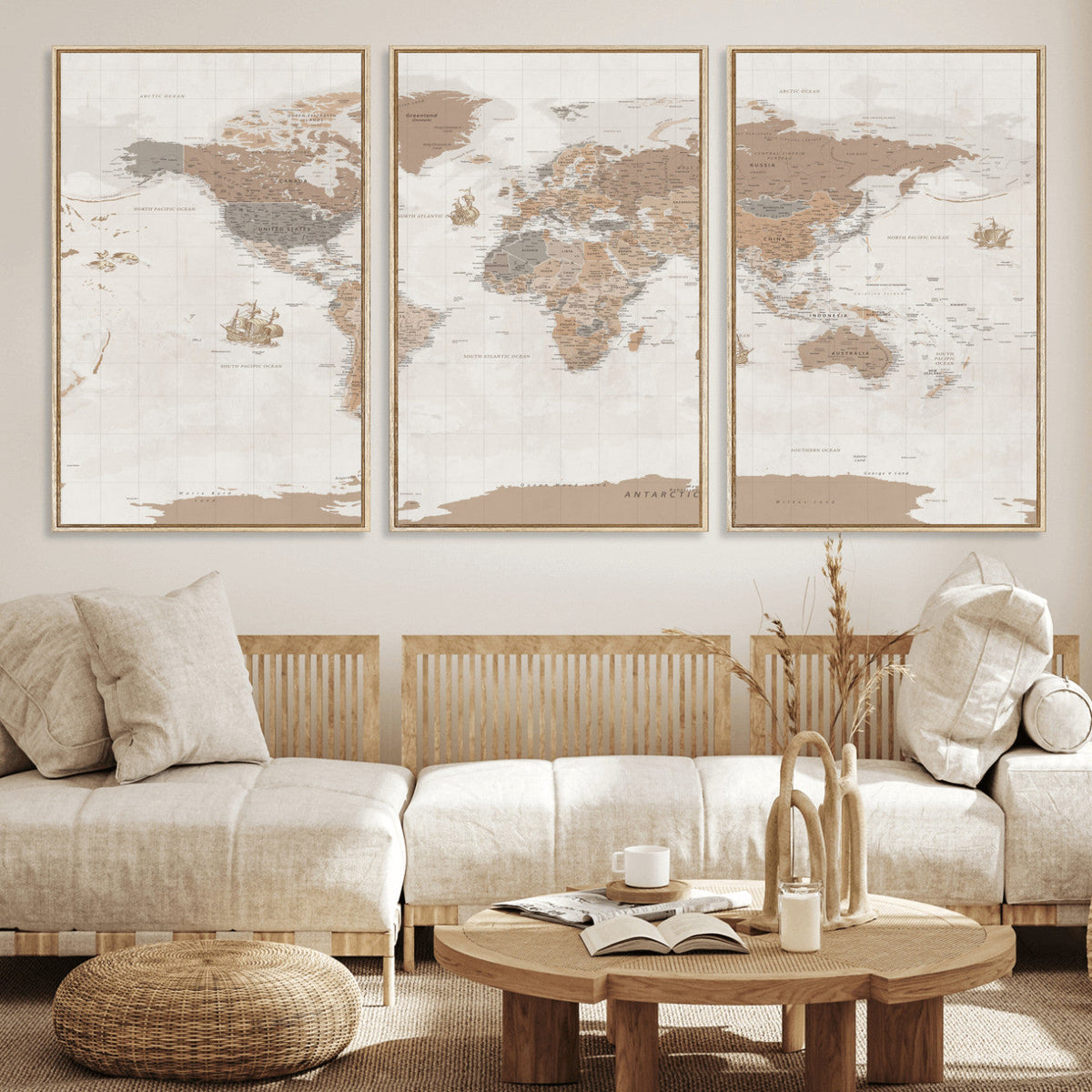 Framed Large World Map Canvas Print for Office Decor