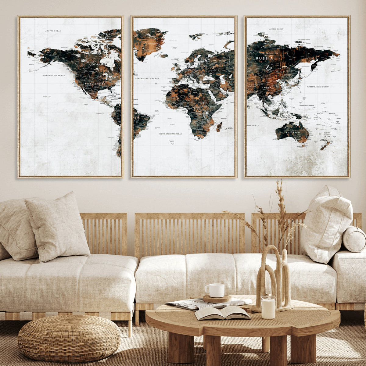 Large World Map Canvas Print – Framed Travel Map Wall Art