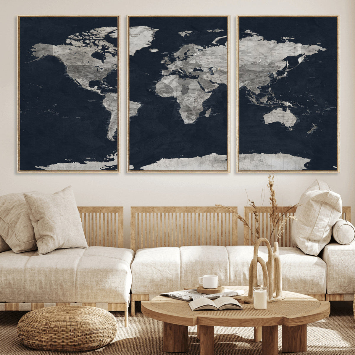 Colorful Watercolor World Map Canvas Print – Vibrant Framed