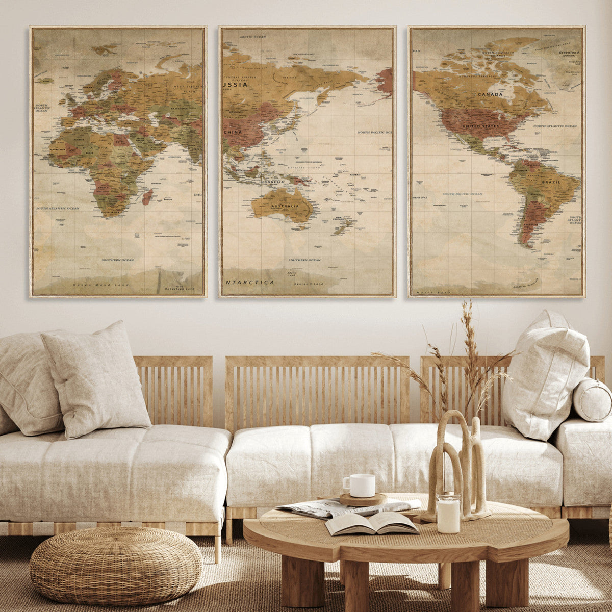 Vintage Detailed World Map Wall Art Canvas Print – Antique