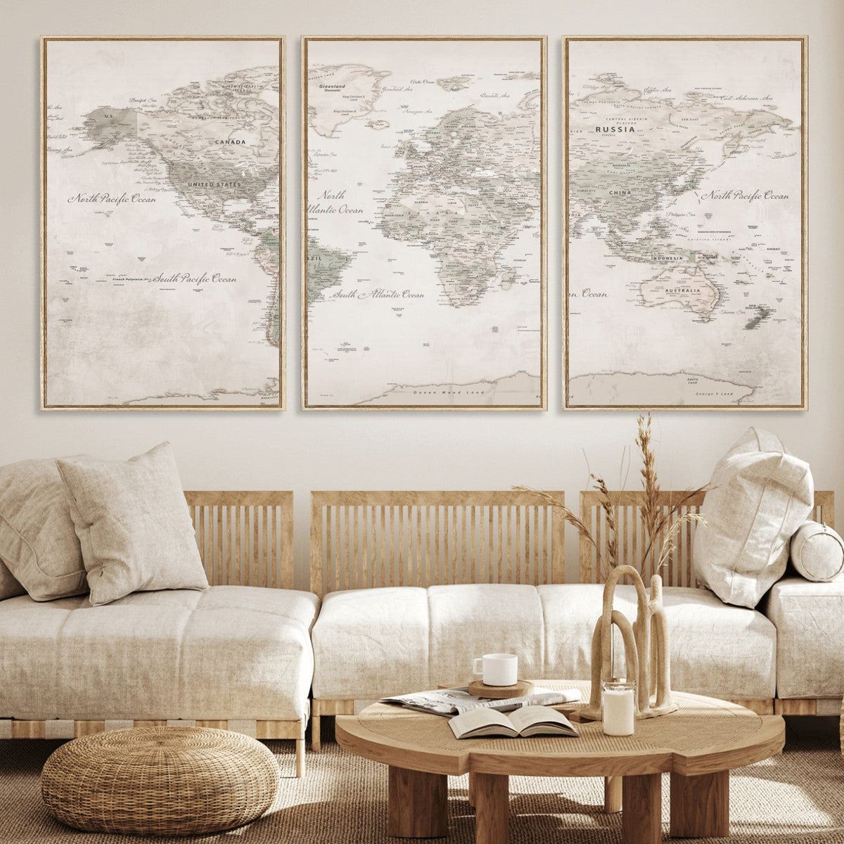 Antique Style World Map Canvas Print - Vintage Detailed