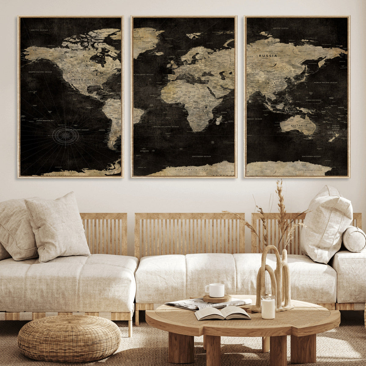 Push Pin World Map Canvas Wall Art Print, Interactive Travel