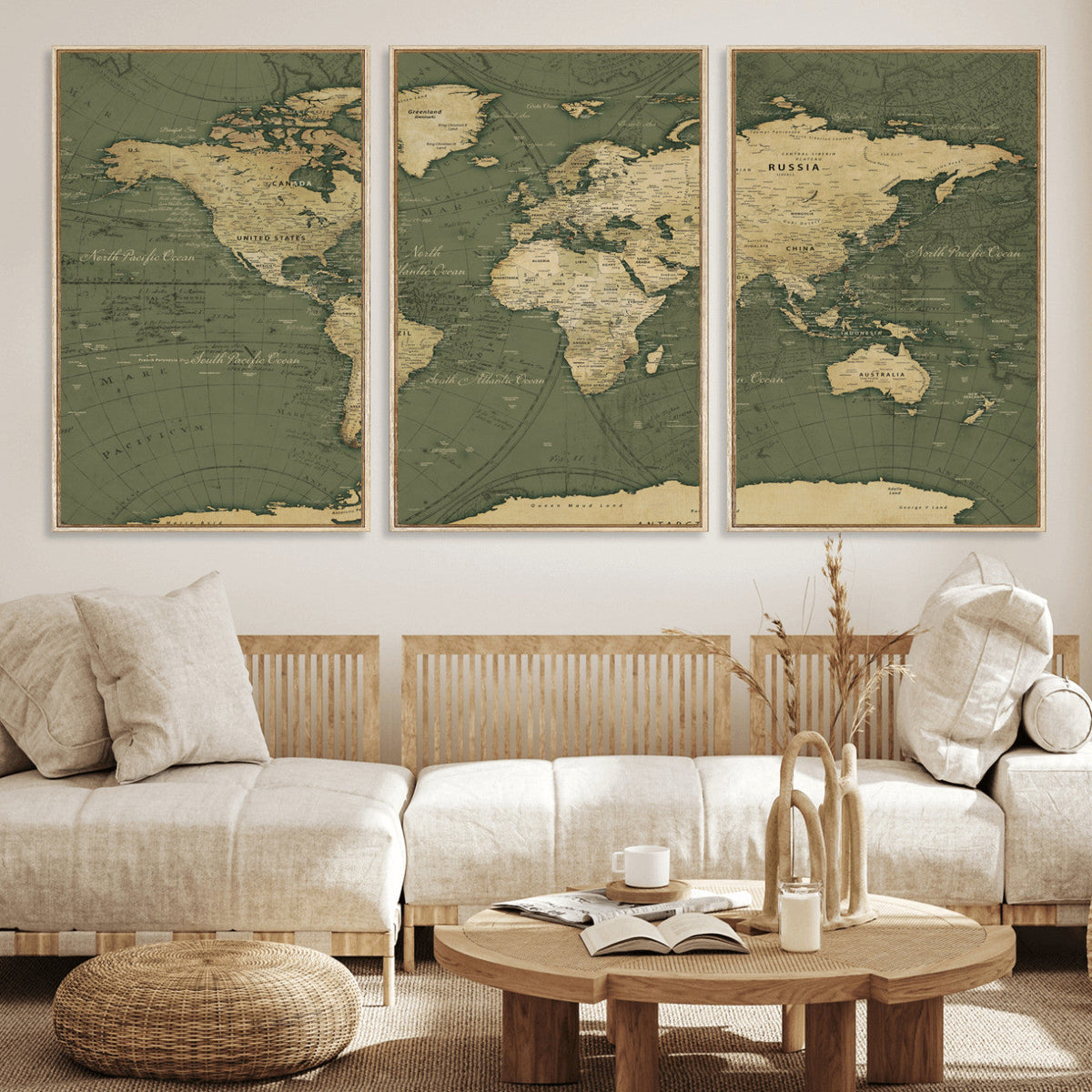 Large World Map Canvas Wall Art Print for Study Room Decor -