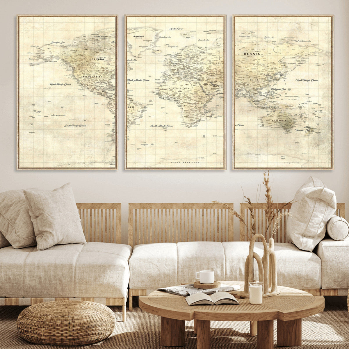 Colorful Watercolor World Map Canvas Wall Art – Framed