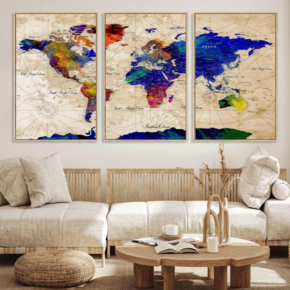 Watercolor World Map Canvas Print – Framed Wall Art for