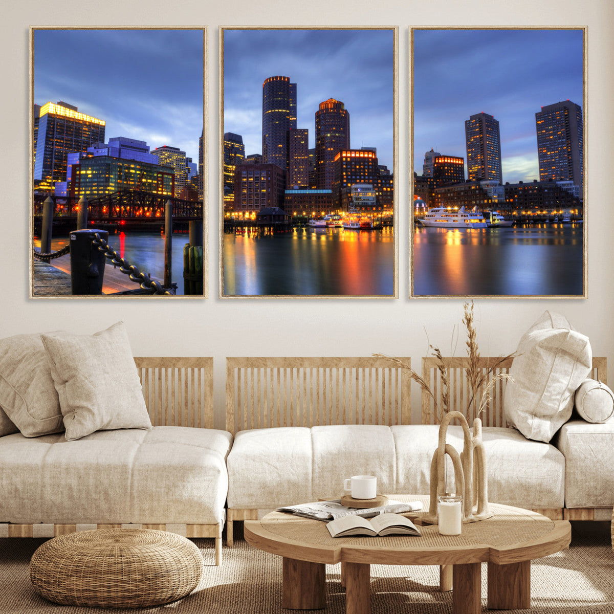 Boston Wall Art Canvas Print, Boston City Downtown Night