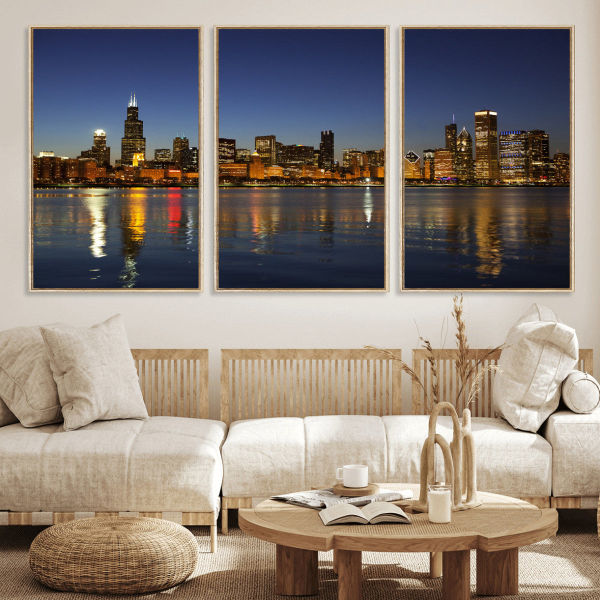 Chicago Wall Art Canvas Print - Chicago City Downtown Night