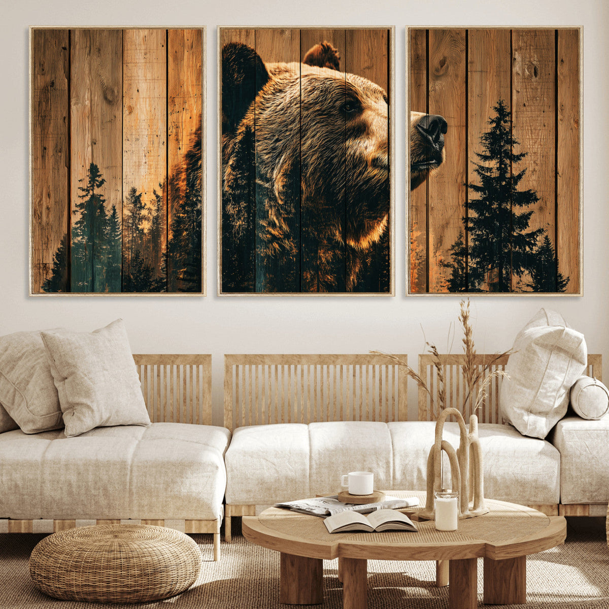 Rustic Bear Wall Art Canvas Print – Woodland Wildlife