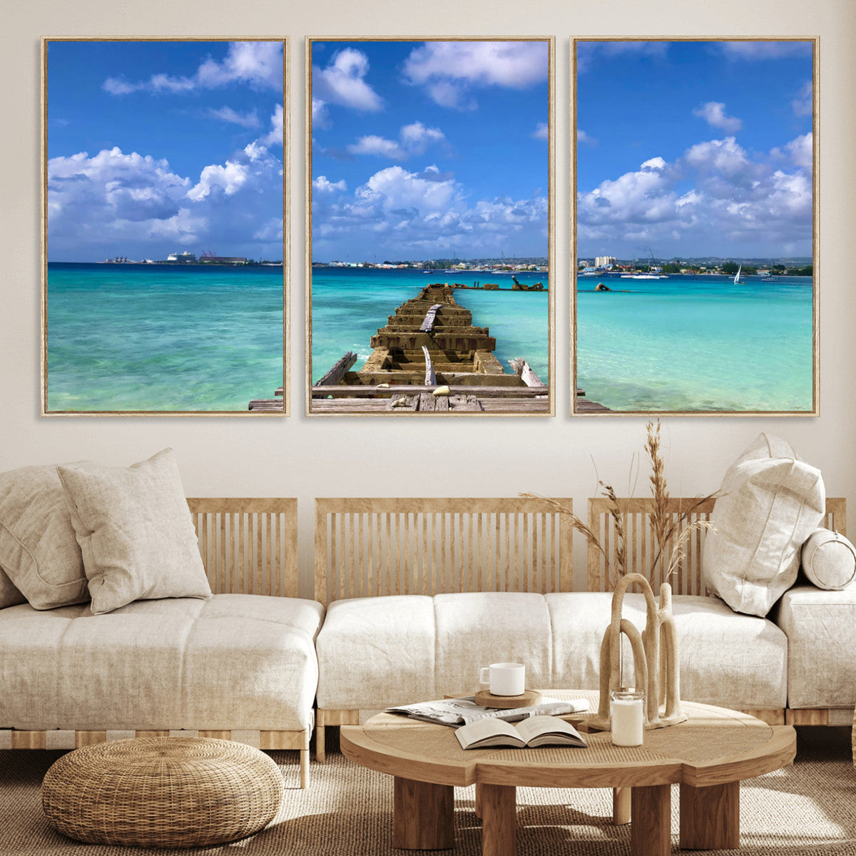 Caribbean Ocean Pier Seascape Wall Art Canvas Print,