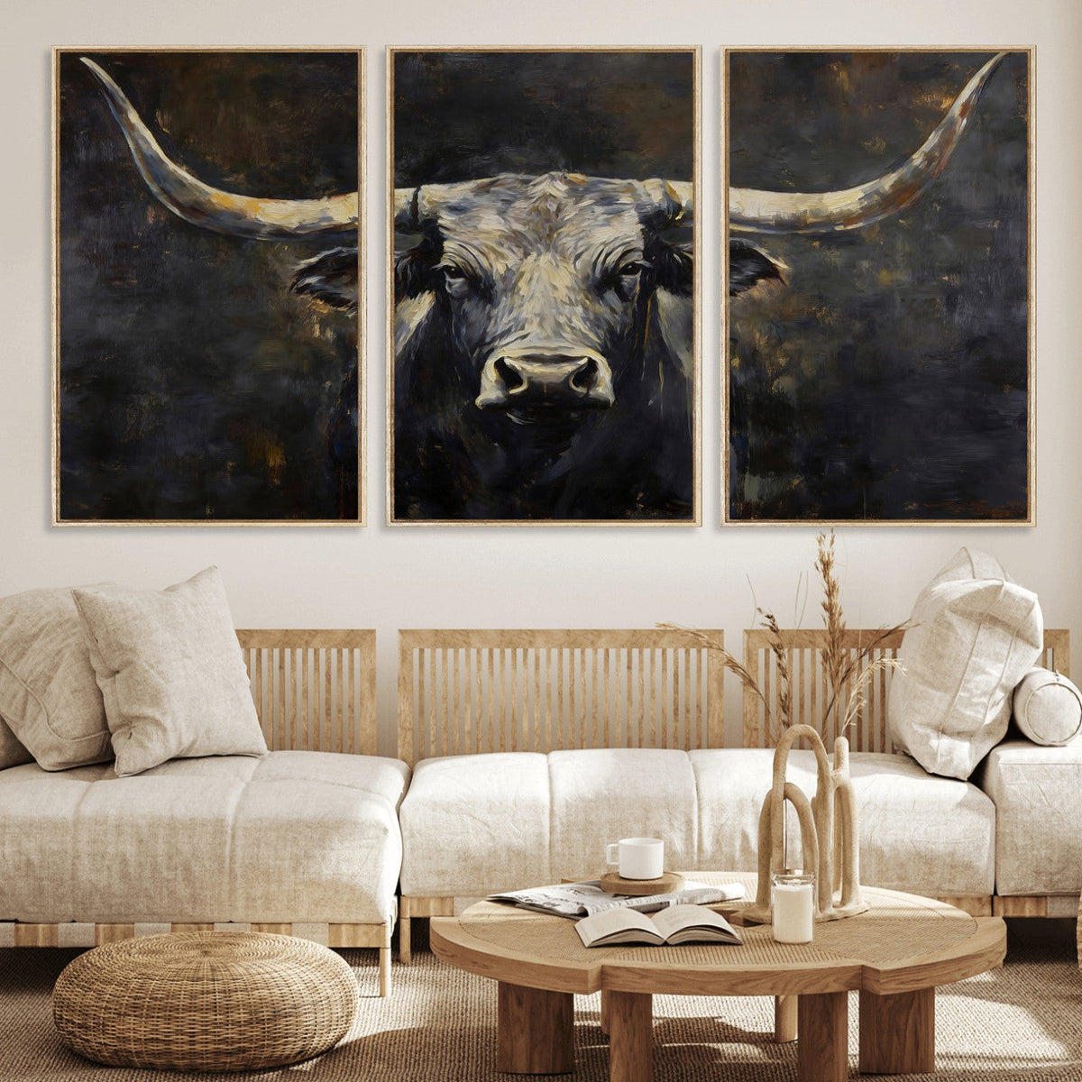 Rustic Longhorn Bull Wall Art Canvas Print – Vintage Western