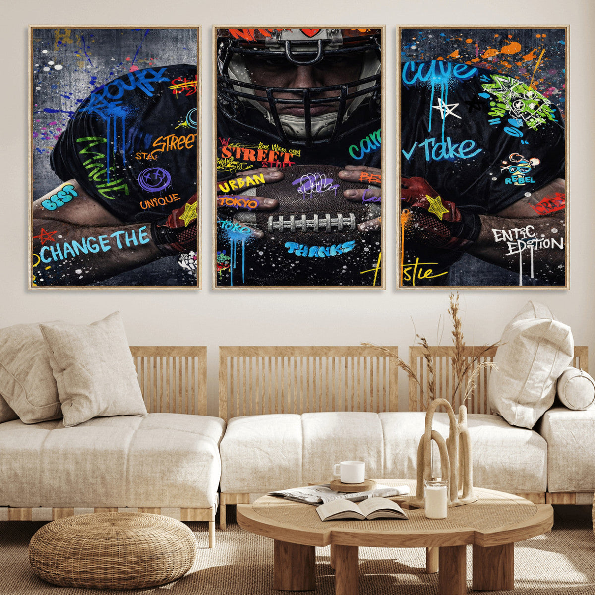 Graffiti American Football Player Street Art Wall Art Canvas