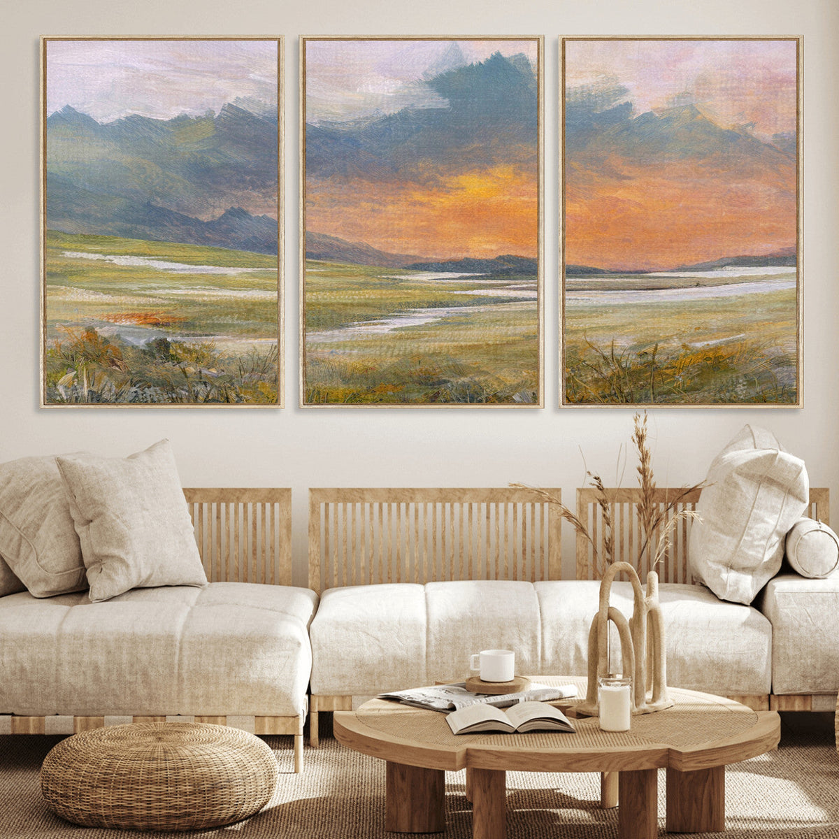 Mountain Sunset Wall Art Canvas Print Vintage Landscape