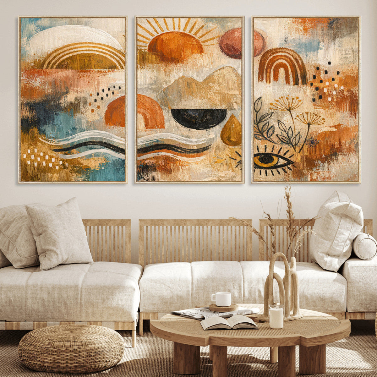 Geometric Boho Abstract Wall Art Canvas Print, Orange Blue
