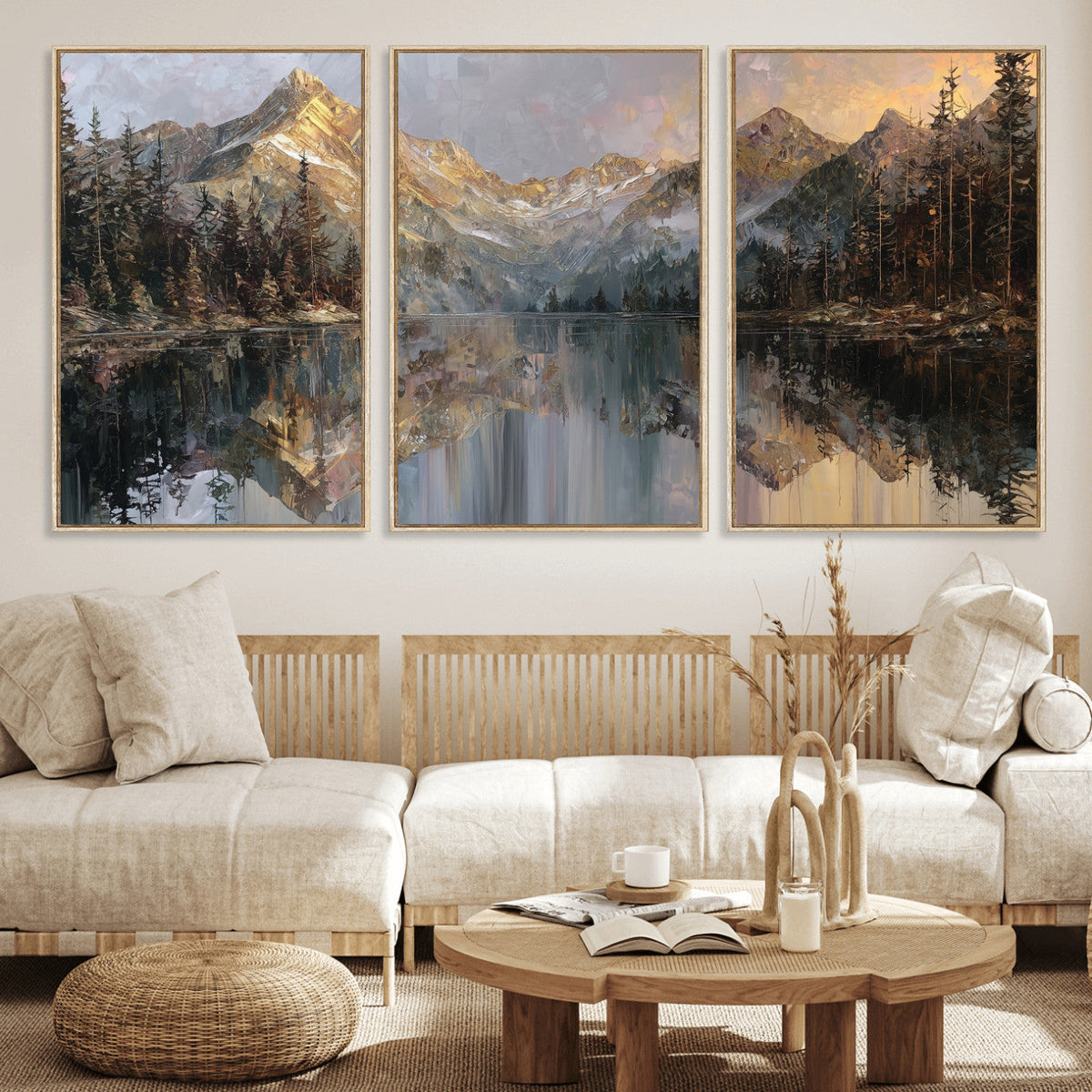 Drip Style Forest Lake Gold Art — Abstract Expressionist