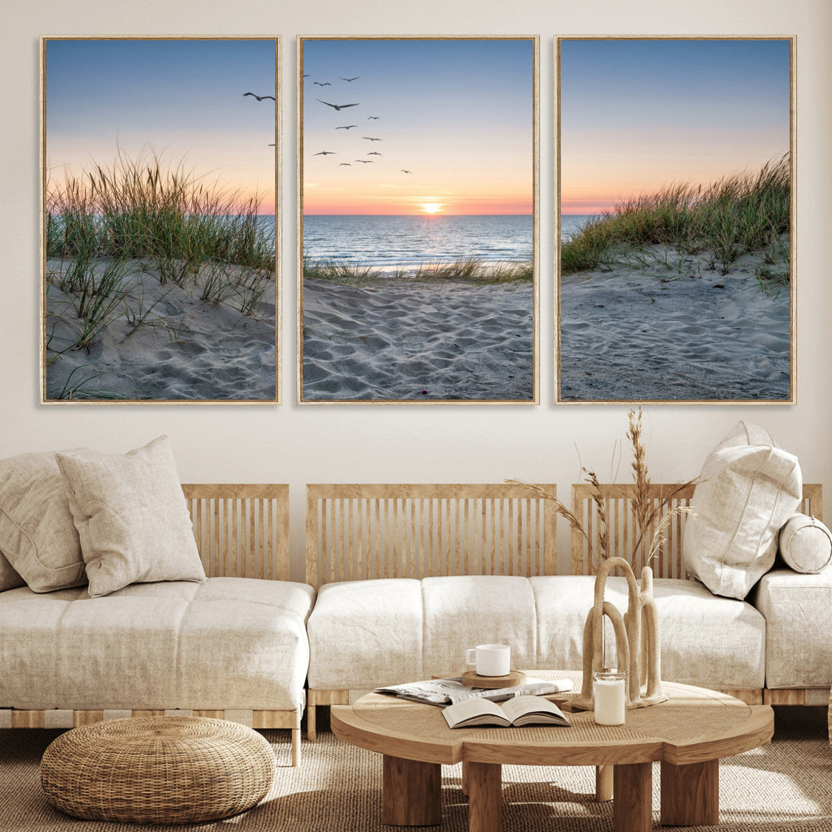 Sandy Dune Path Sunset Canvas Wall Art — Seagulls Beach