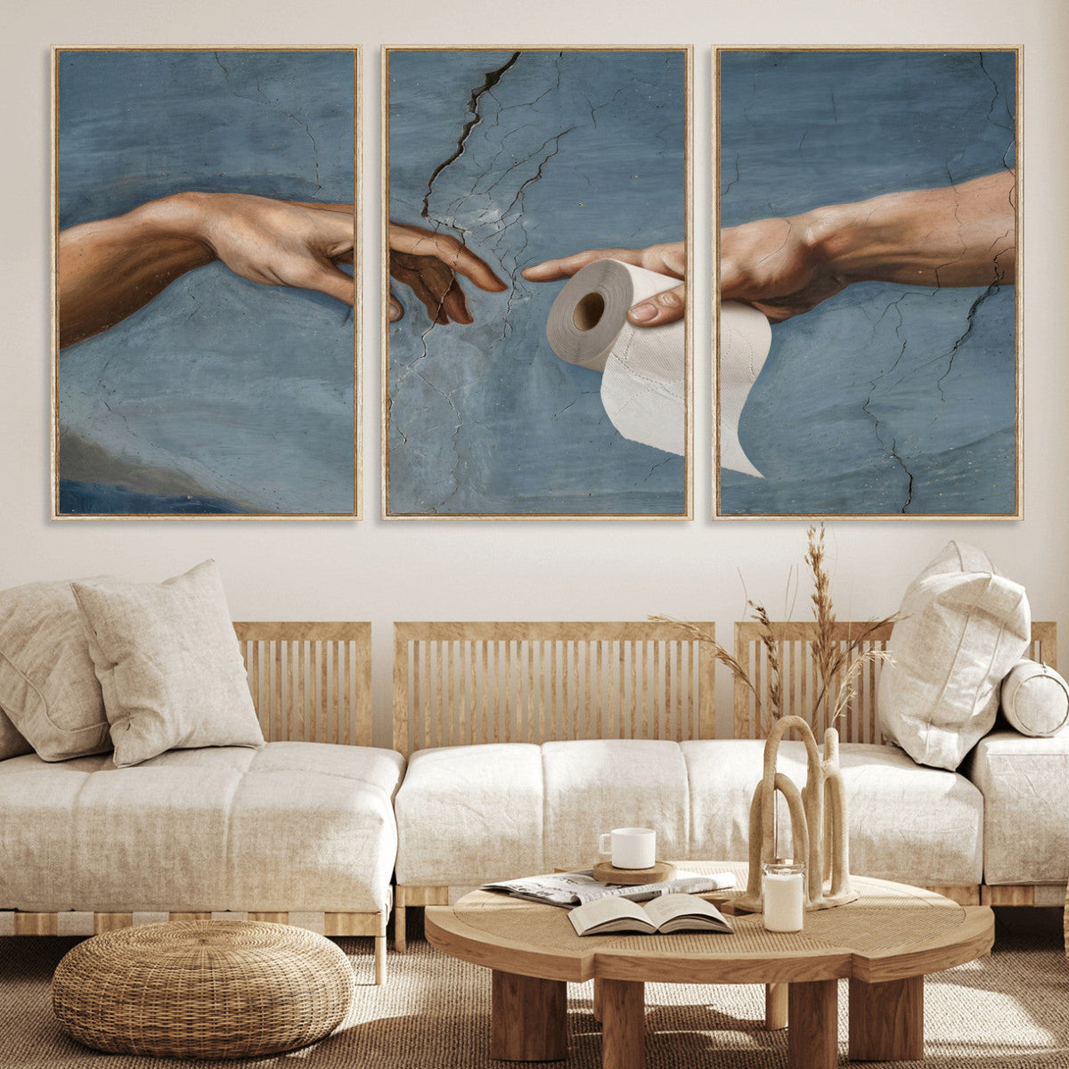 Funny Bathroom Canvas Wall Art, Michelangelo Creation of
