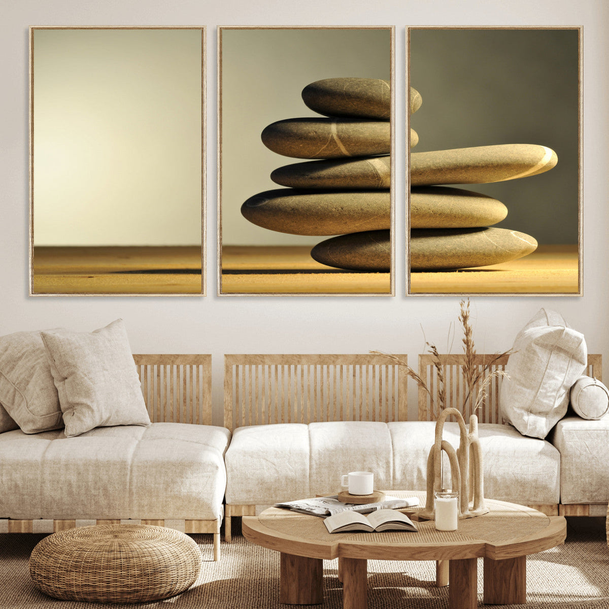 Zen Stone Wall Art Canvas Print, Balanced Rock Stack Framed