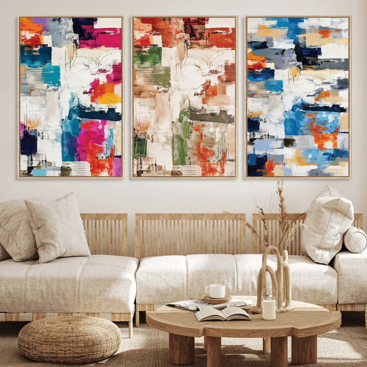 Blue Teal Abstract Canvas Wall Art, Modern Textured Painting Print, Navy Orange White Contemporary Art, Neutral Living Room Decor, Office Art