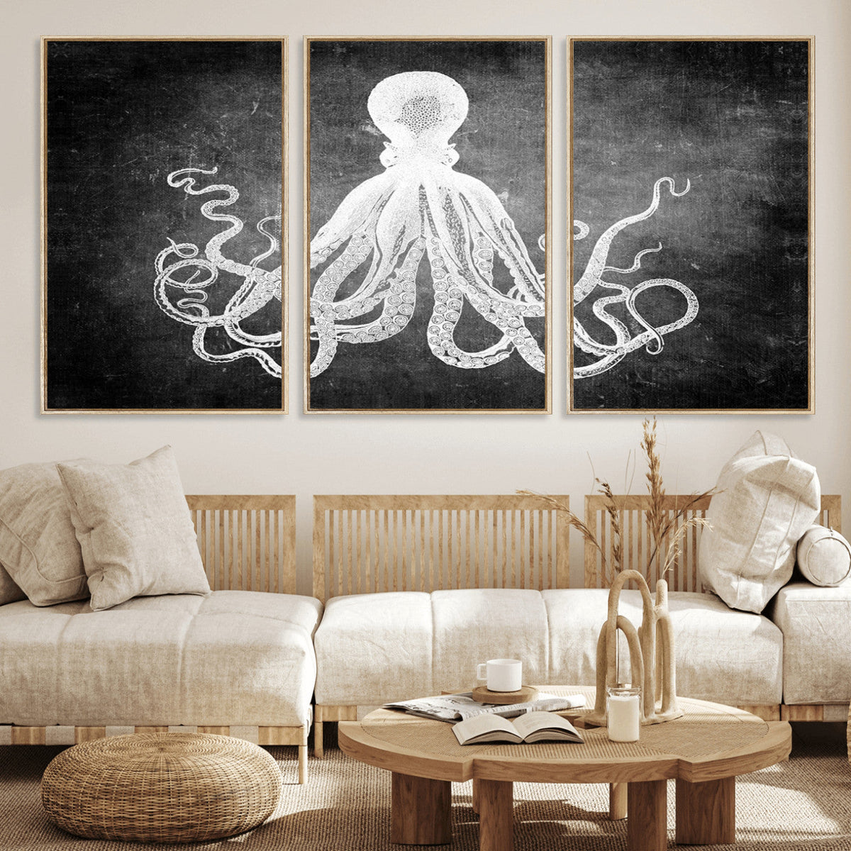 Black White Octopus Wall Art Canvas Print