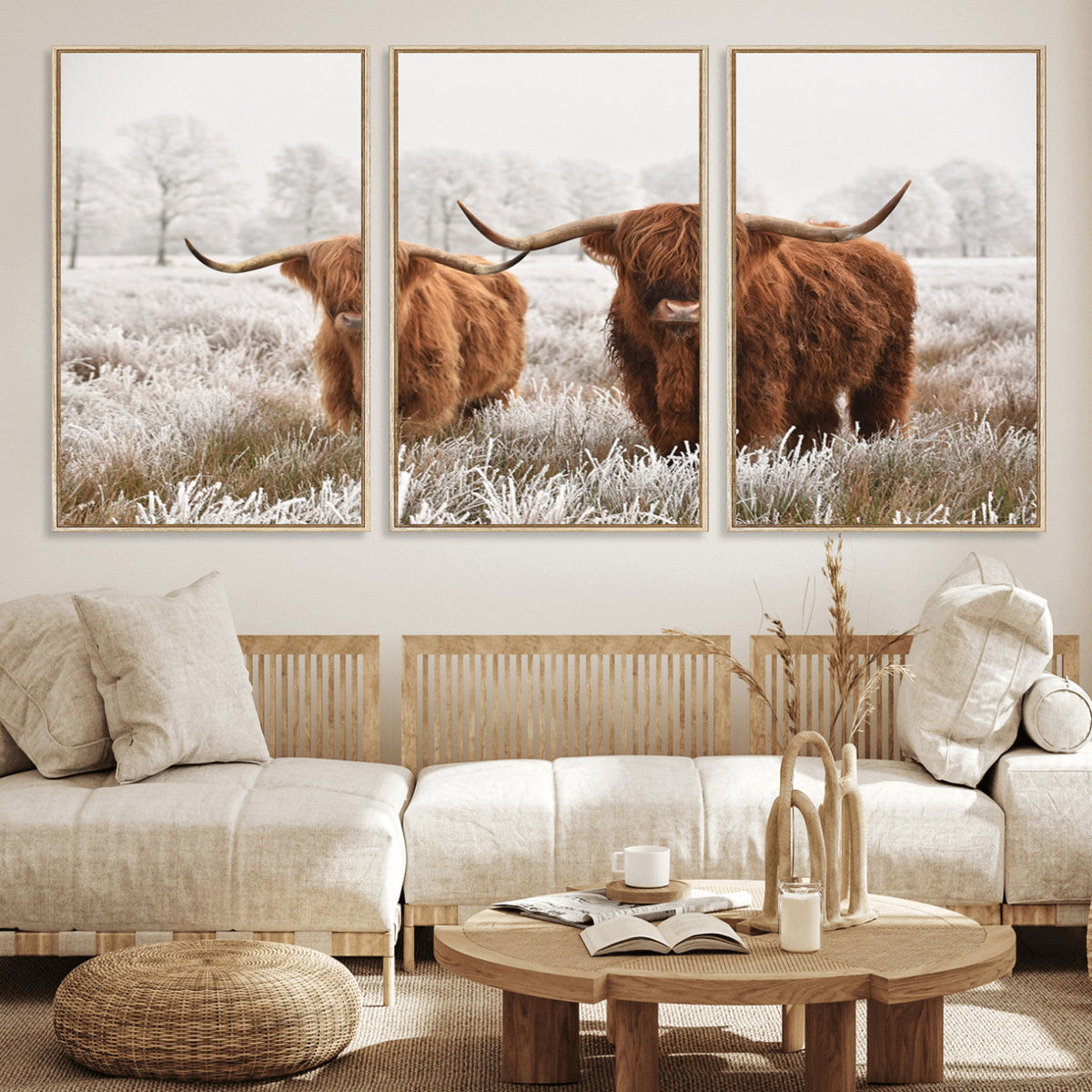 Longhorn Cattle Wall Art Canvas Print, Framed Farmhouse