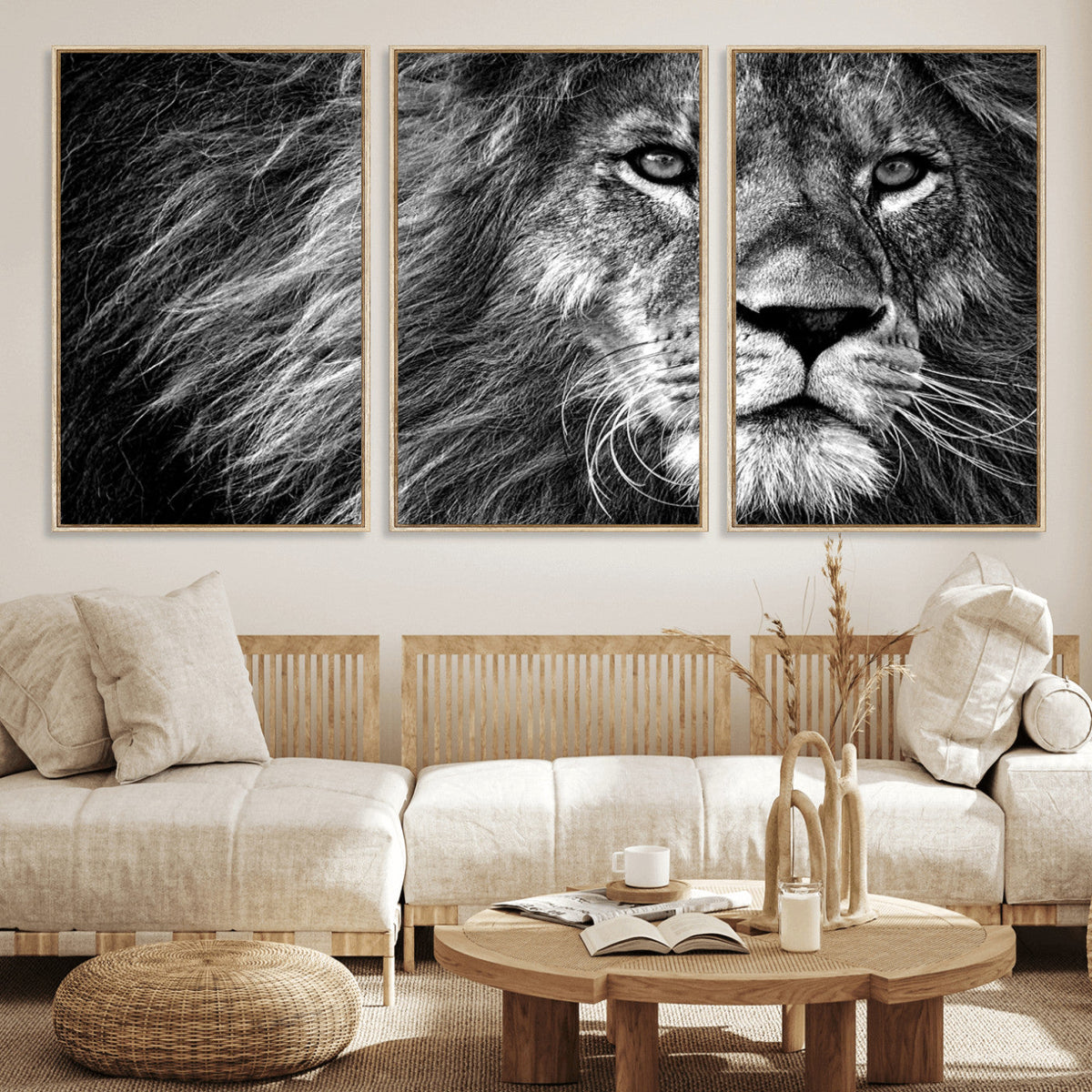 Black and White Lion Canvas Wall Art Print – Wildlife