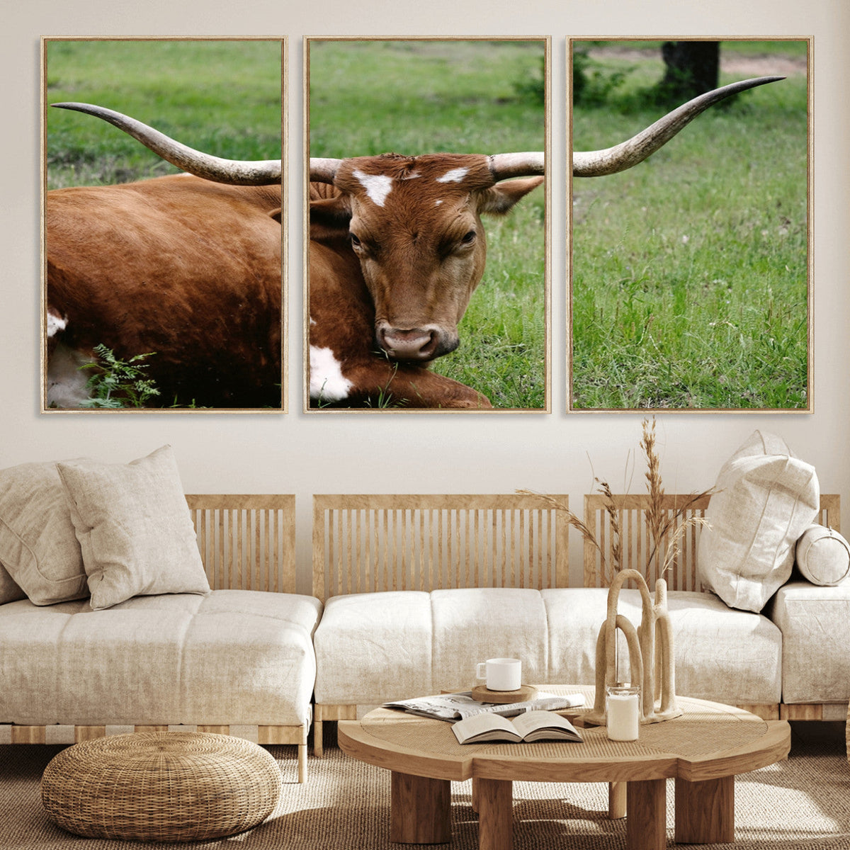Longhorn Cow Animal Wall Art Canvas Print