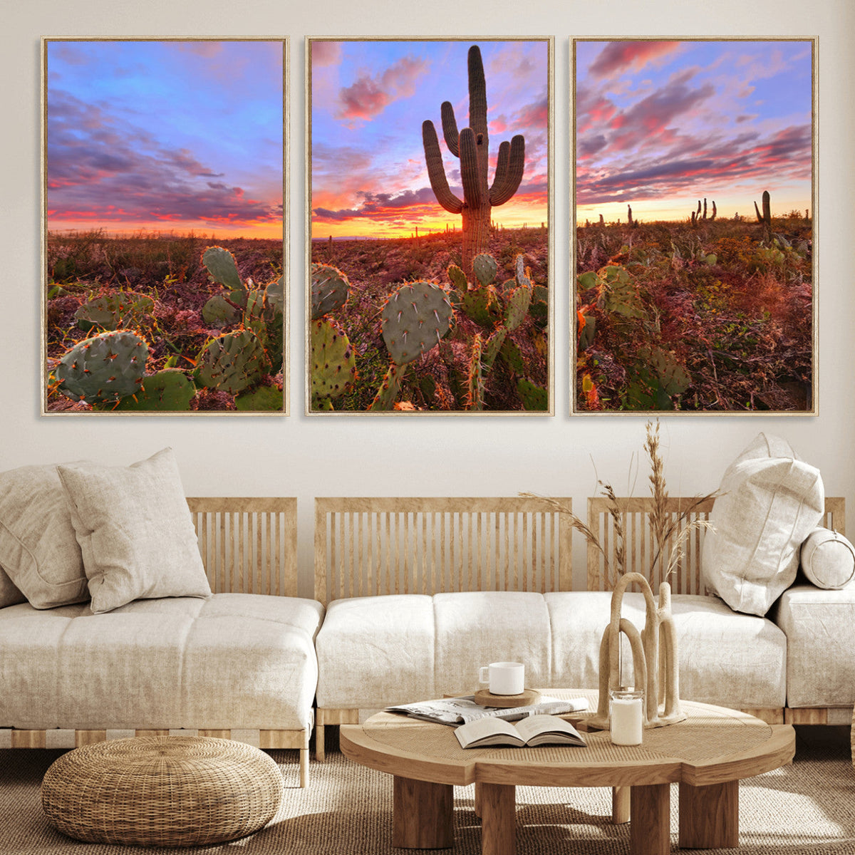 Arizona Desert Wall Art Canvas Print - Framed Deser Sunset