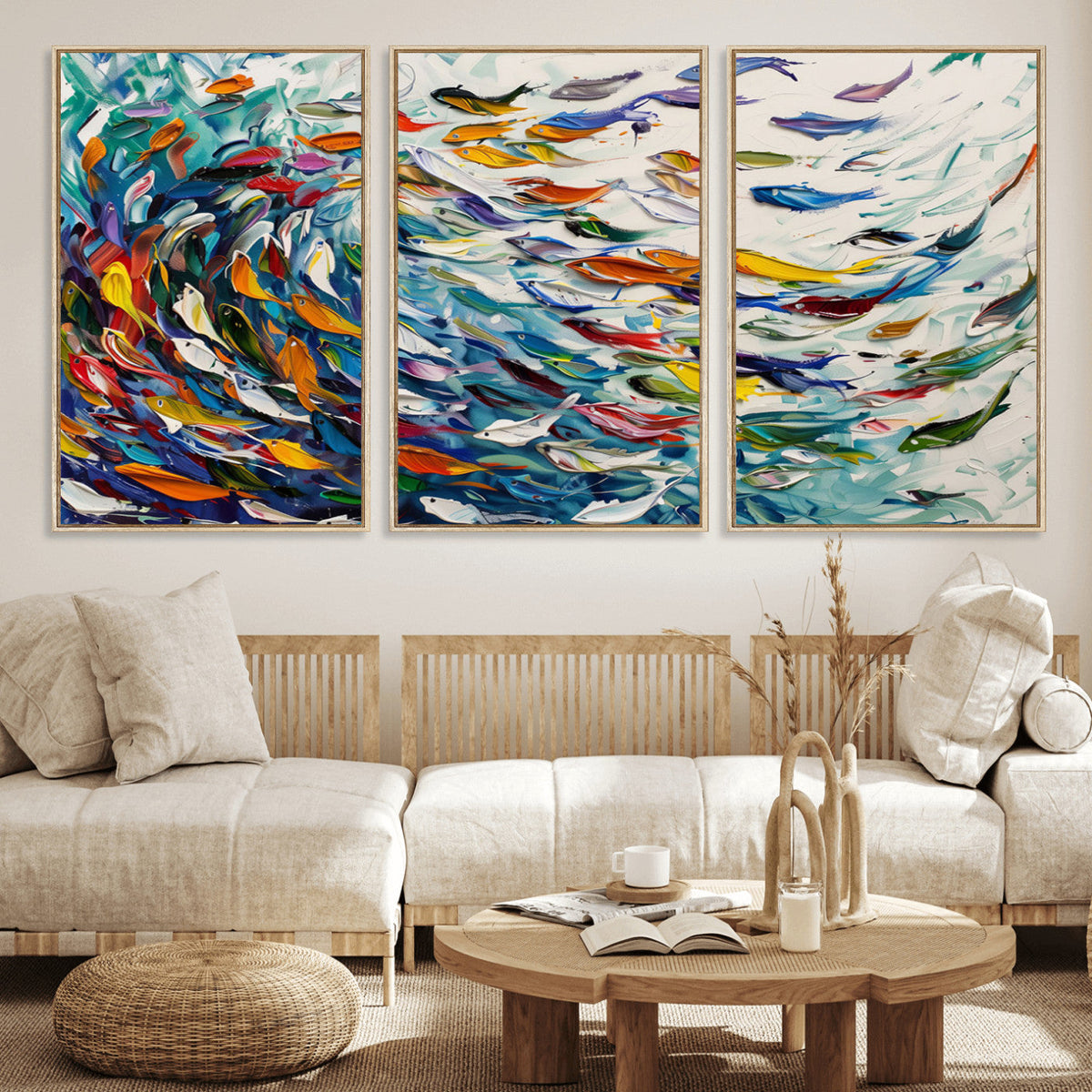 Modern Abstract Fish Shoal Wall Art Canvas Print, Colorful