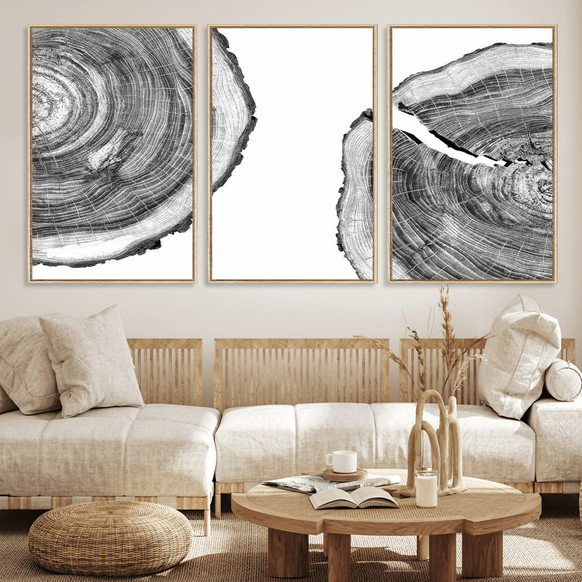 Abstract Large Tree Rings – Minimalist Black and White Wood