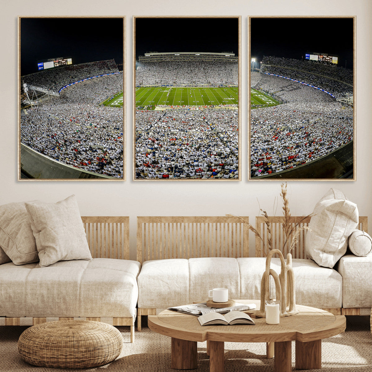 Beaver Stadium Night Game Triple Canvas Wall Art - Penn