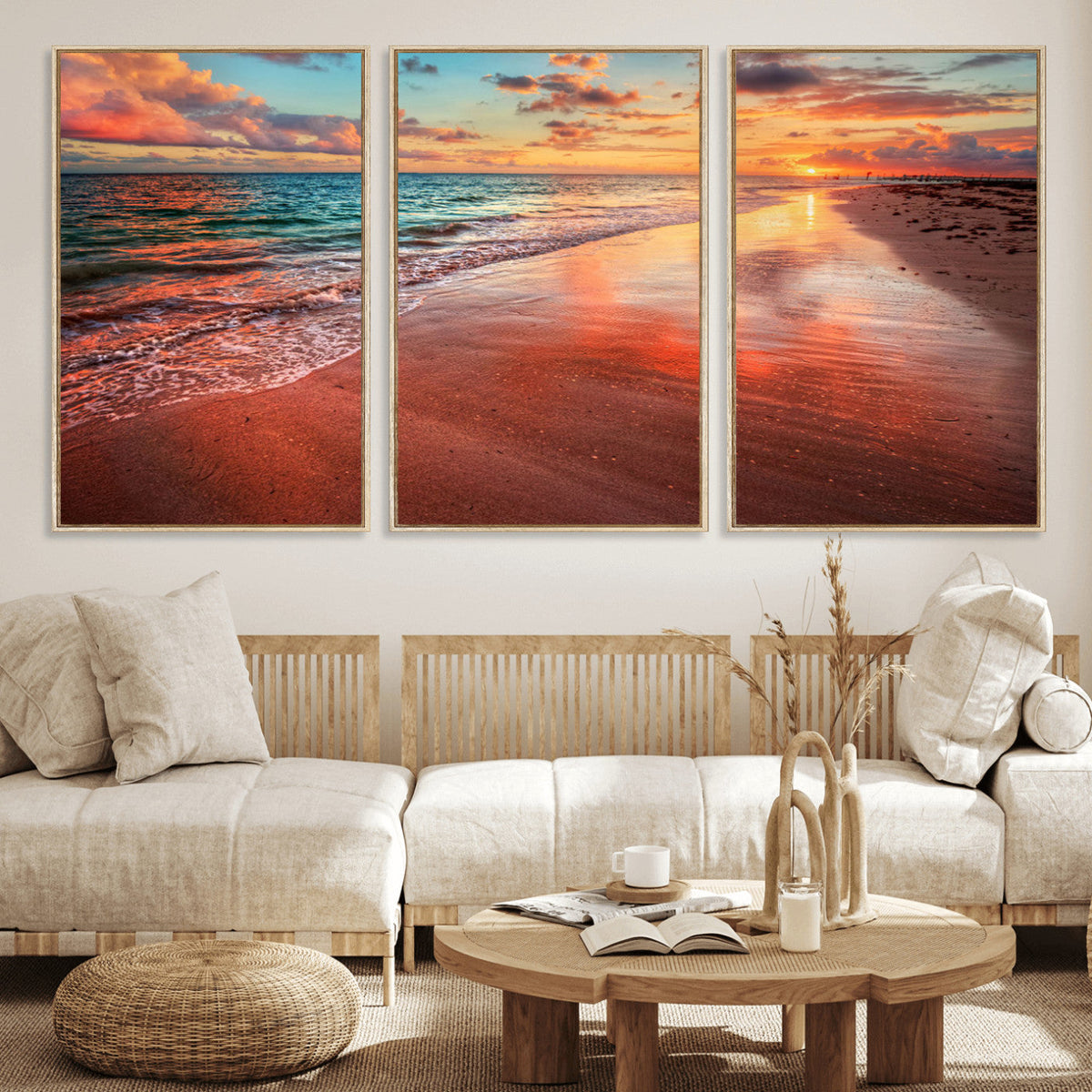 Sunset Beach Wall Art | Ocean Canvas Print | Coastal Wall