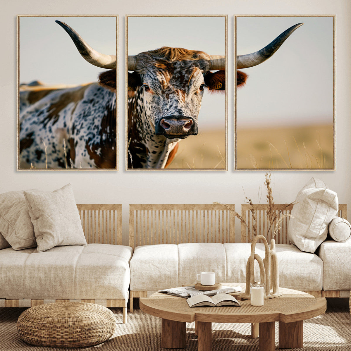 Texas Bull Longhorn Wall Art Canvas Print for Farm House