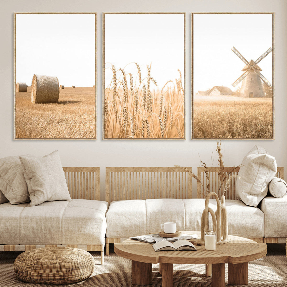 Vintage Farmhouse Triptych Wall Art – Giclée Canvas