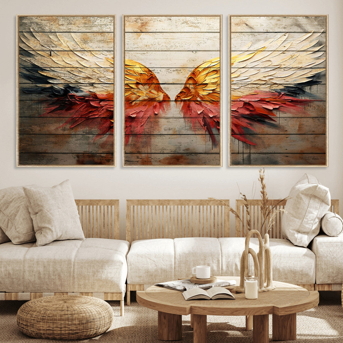 Abstract Angel Wings Canvas Wall Art – Framed and Ready to