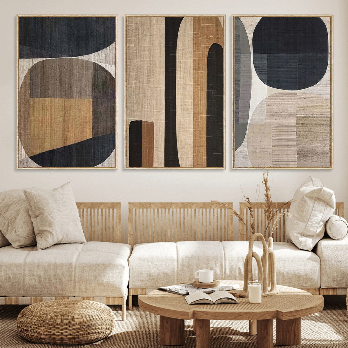 Abstract Minimalist Canvas Wall Art - Neutral Geometric