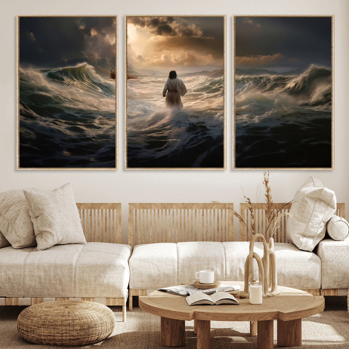 Jesus Walking on Water Wall Art Canvas Print - Religious