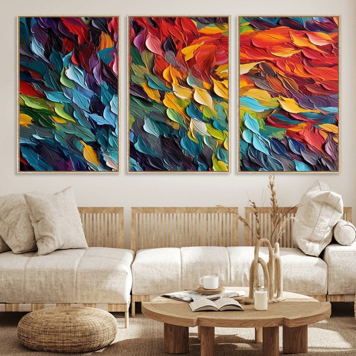Vibrant Abstract Leaf Wall Art Canvas Print | Bold Colorful