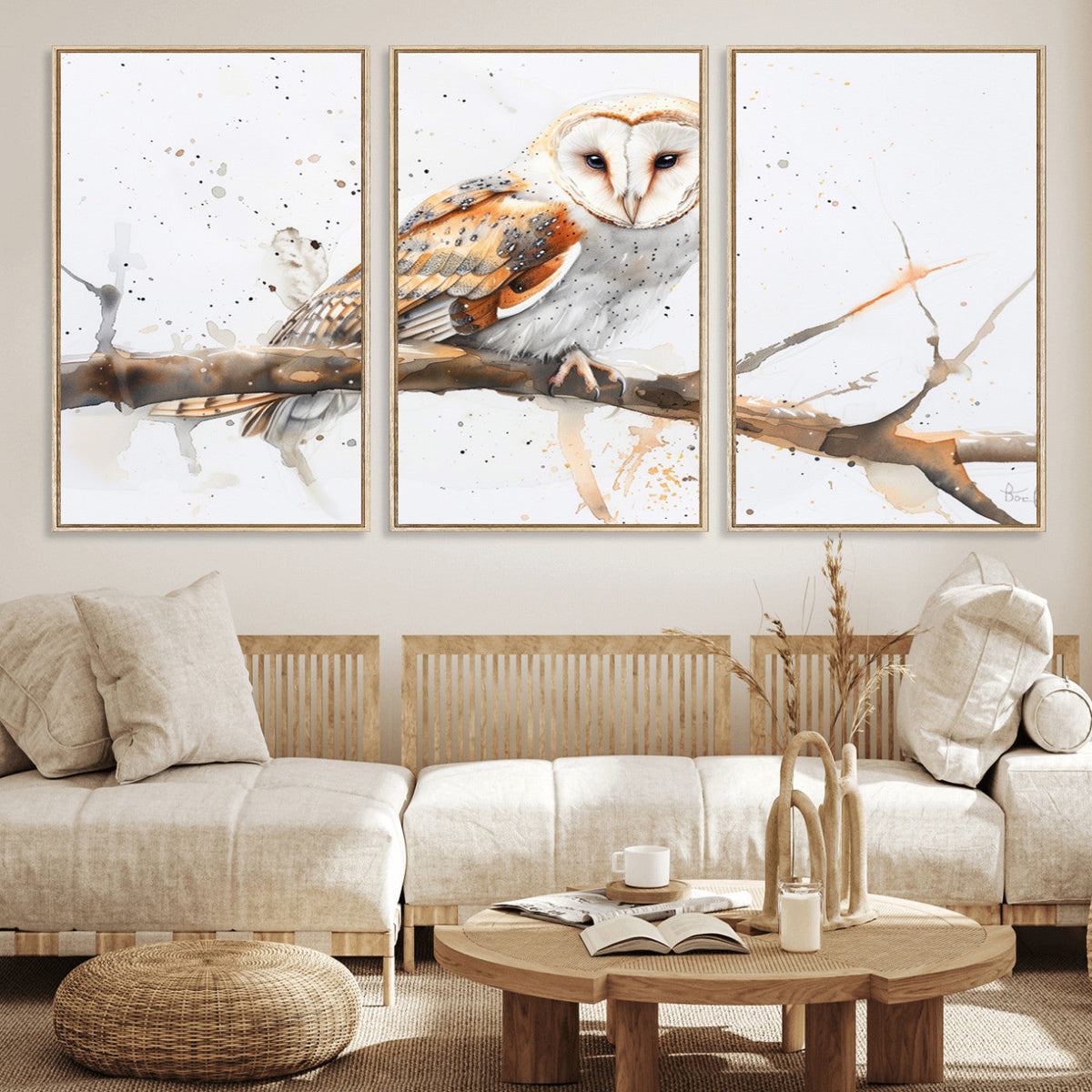 Barn Owl Wall Art on Branch | Stunning Canvas Print for