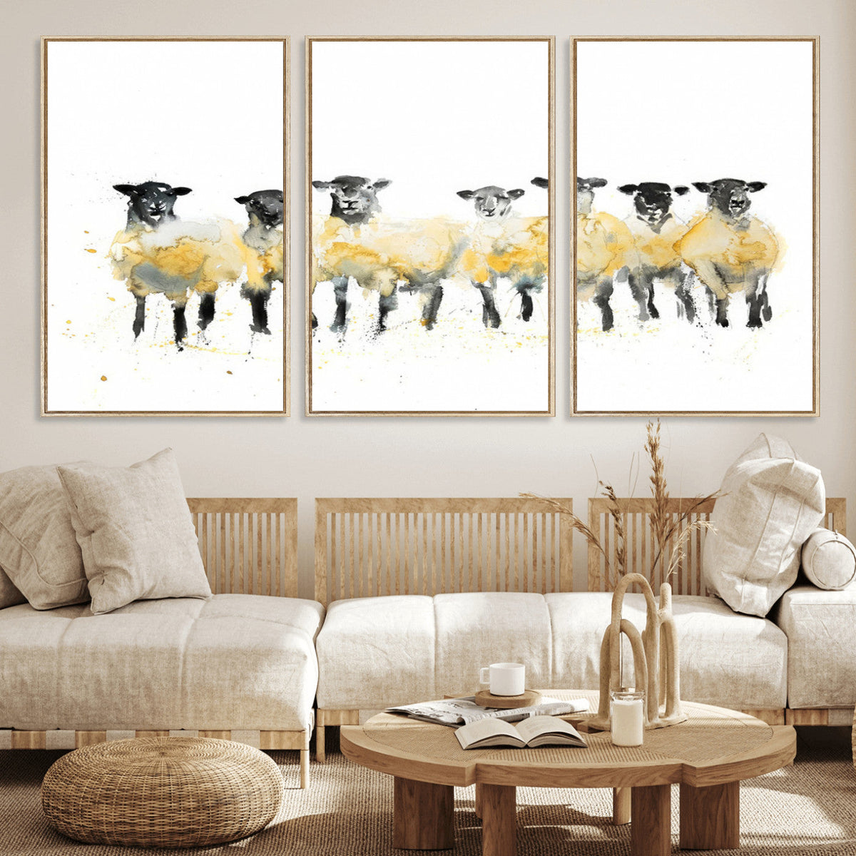 Farmhouse Wall Art Sheep Print | Ready to Hang Framed Canvas