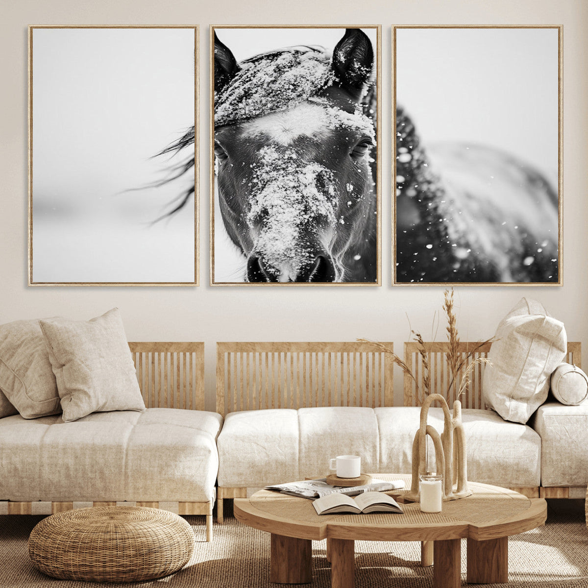 Western Wall Art | Black and White Winter Horse Wall Art |