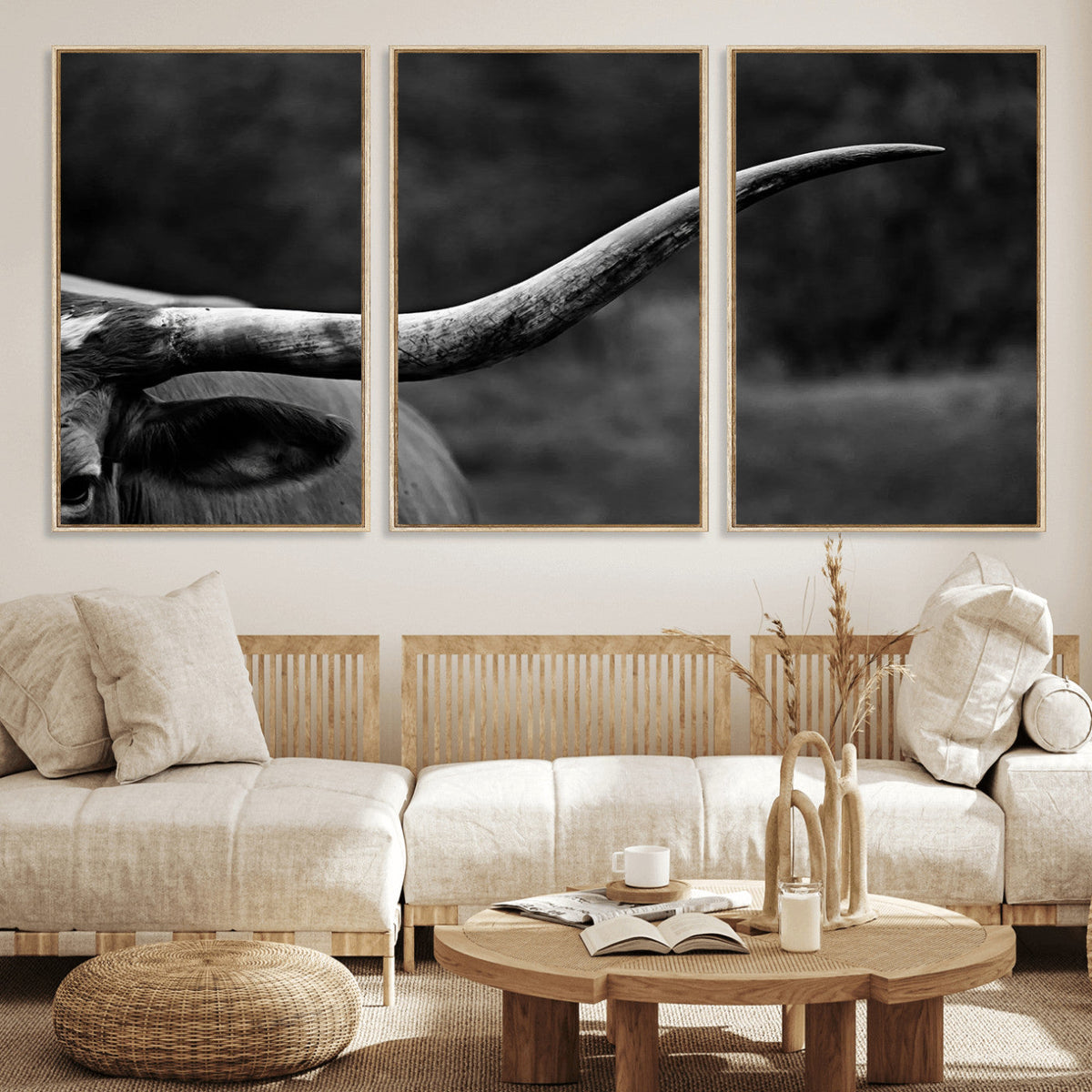 Cow Longhorn Wall Art | Black and White Print | Ready to