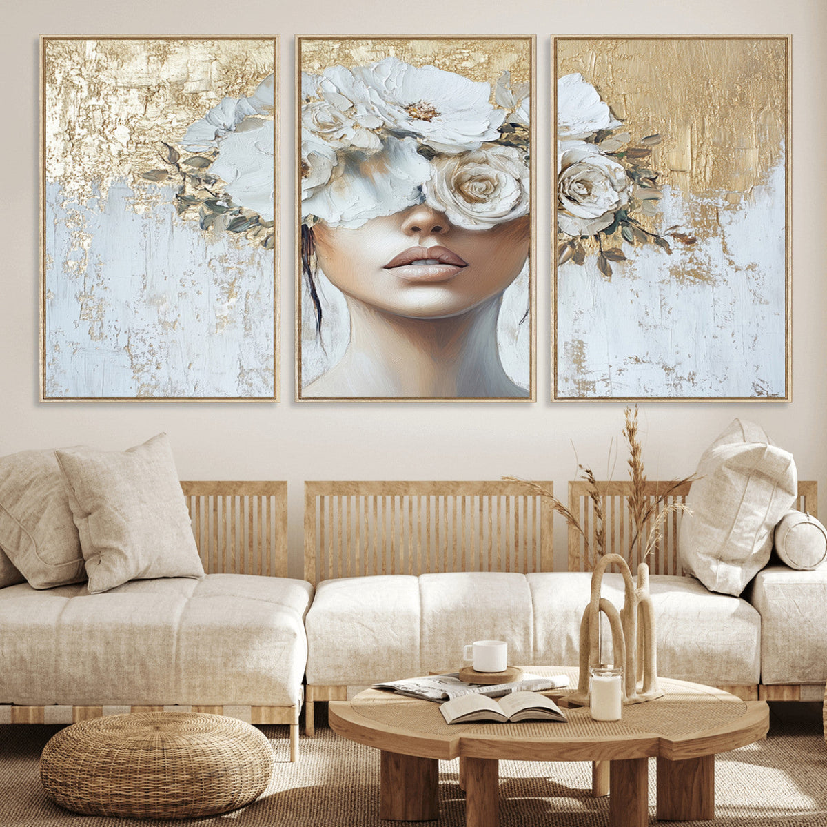 Golden Petal Wall Art - Canvas Print Flower Head Woman