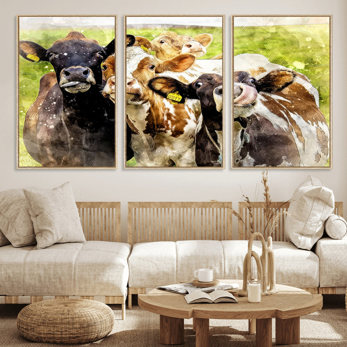 Curious Cows Farmhouse Wall Art | Ready to Hang and Framed
