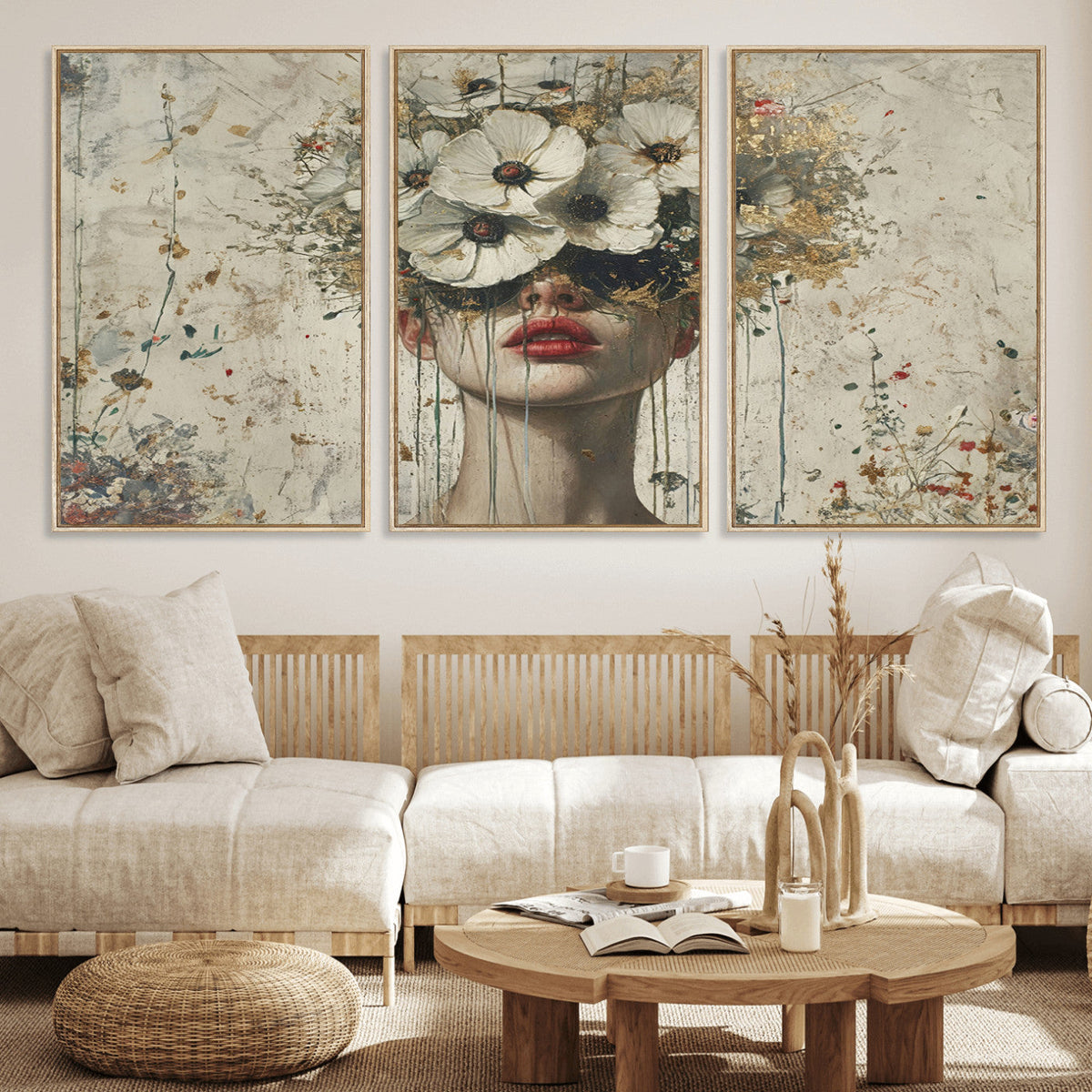 Abstract Floral Women Patel Wall Art Canvas Print
