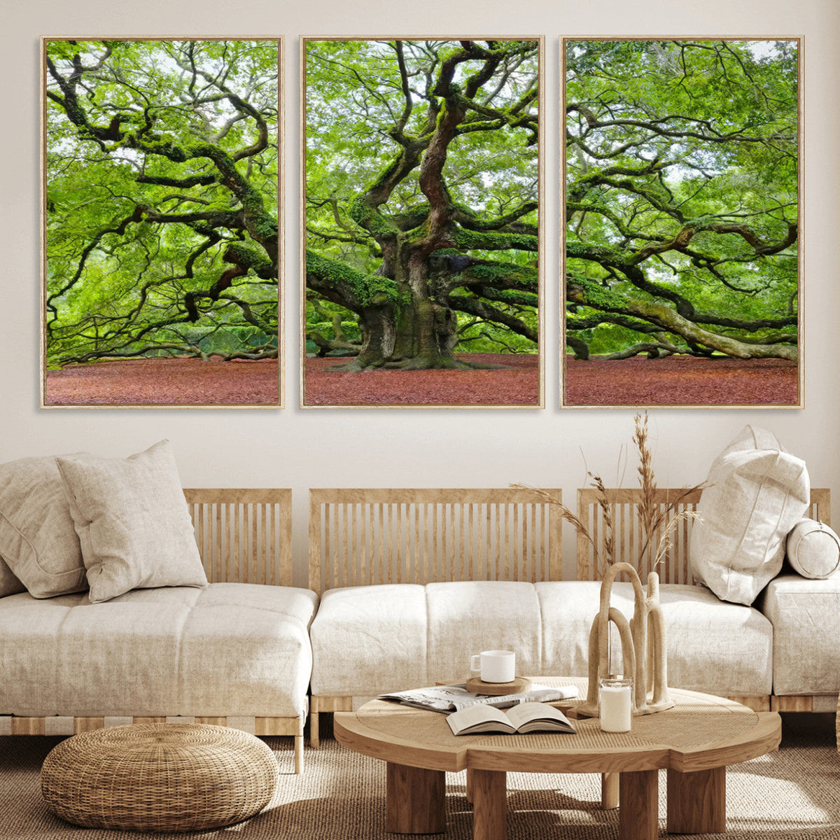 Framed Angel Oak Tree Wall Art - 3-Panel Canvas Prints,