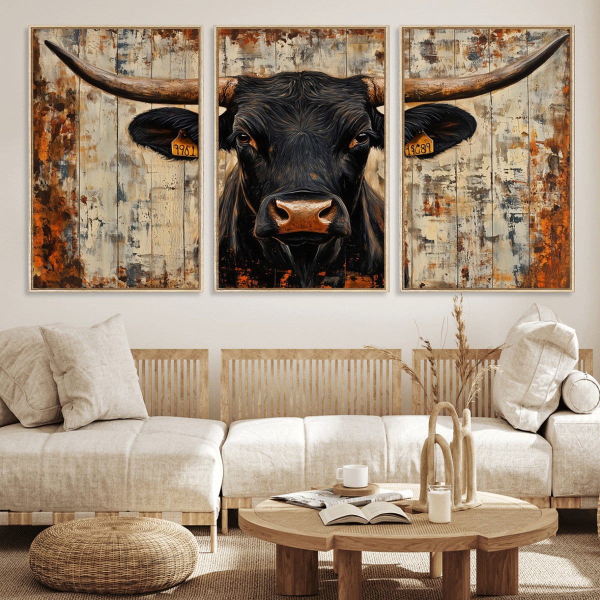 Rustic Texas Artwork Wall Art Canvas Print - Abstract Cow