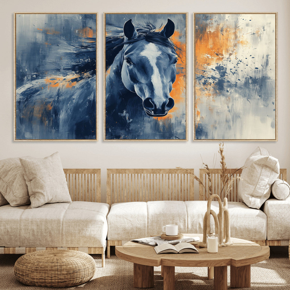 Abstract Blue Horse Wall Art Print Canvas | Horse Wall Art