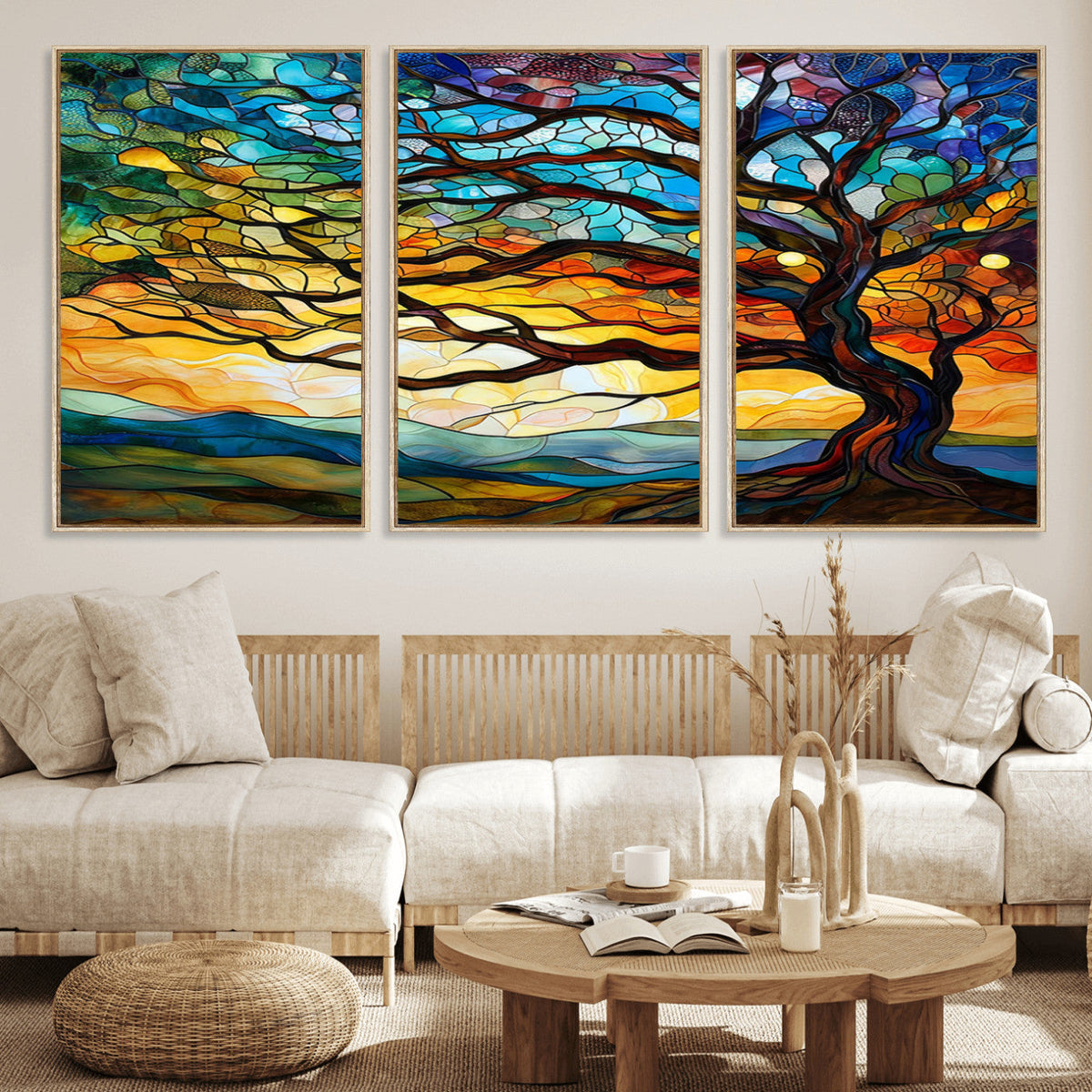 Vibrant Mosaic Tree of Life Wall Art | Stained Glass Style
