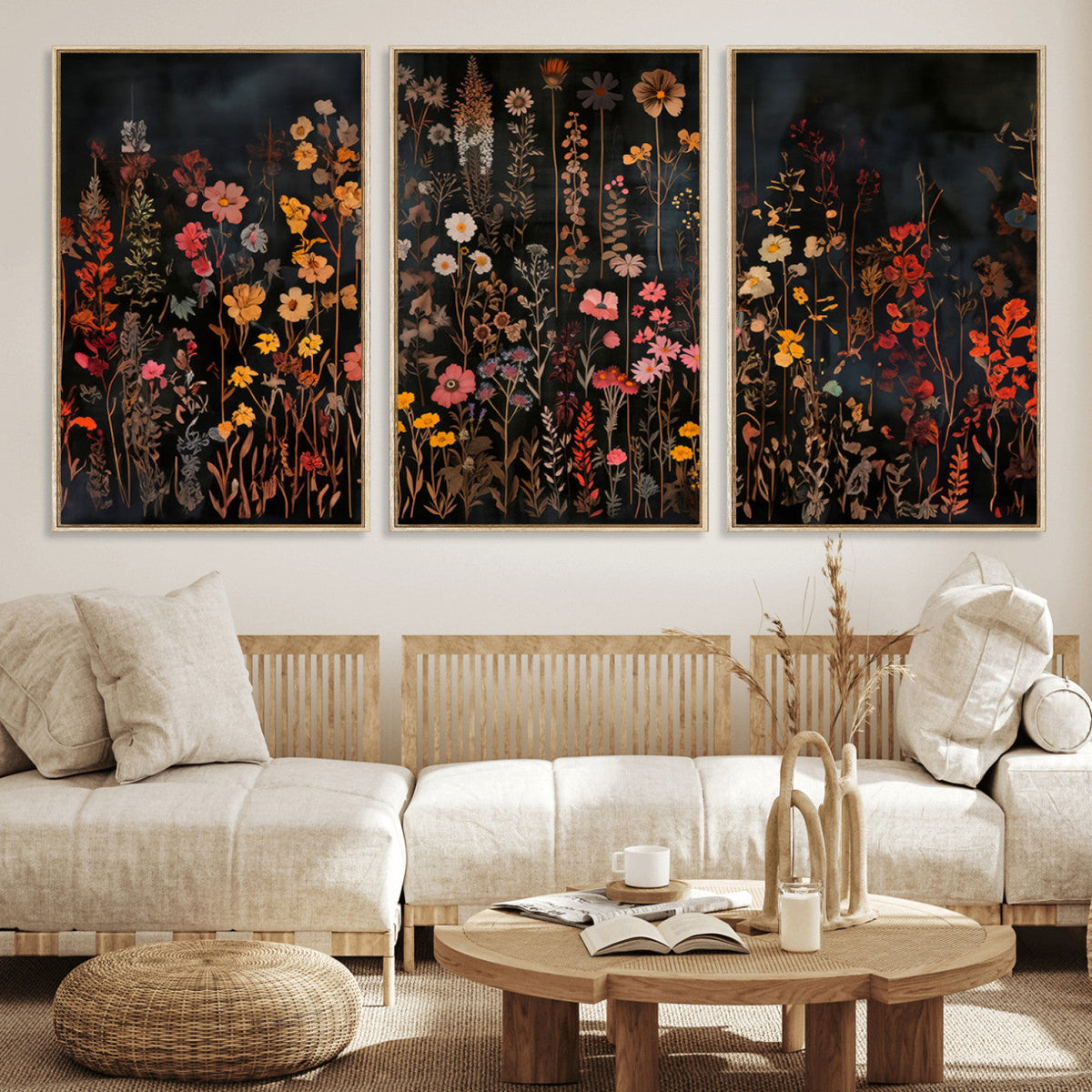 Large Floral Painting Print Illustration Flowers Canvas Wall