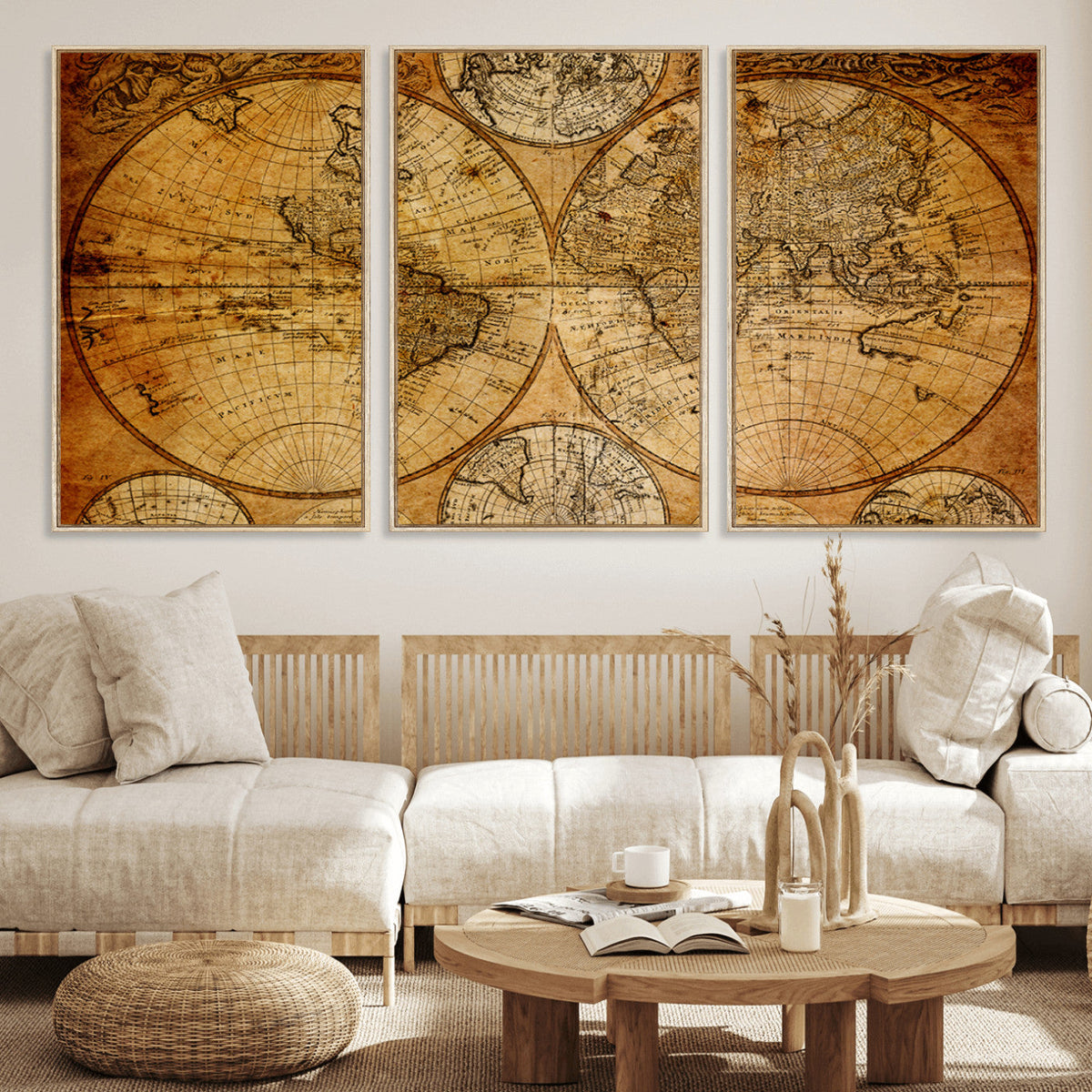 Vintage World Map Canvas Print – Antique Push Pin Travel